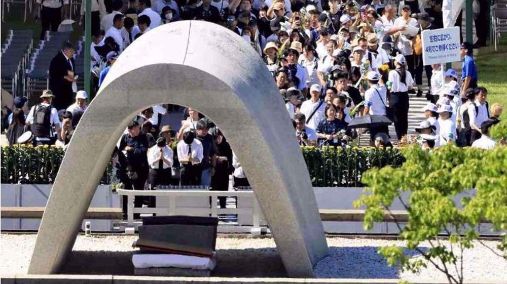 People lay flowers at the Cenotaph for the Atomic Bomb Victims following the Peace Memorial Ceremony in Naka Ward, Hiroshima, Japan, August 6, 2026. (Photo via social media)