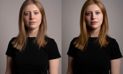 Before (left) and after (right) editing in PortraitPro.